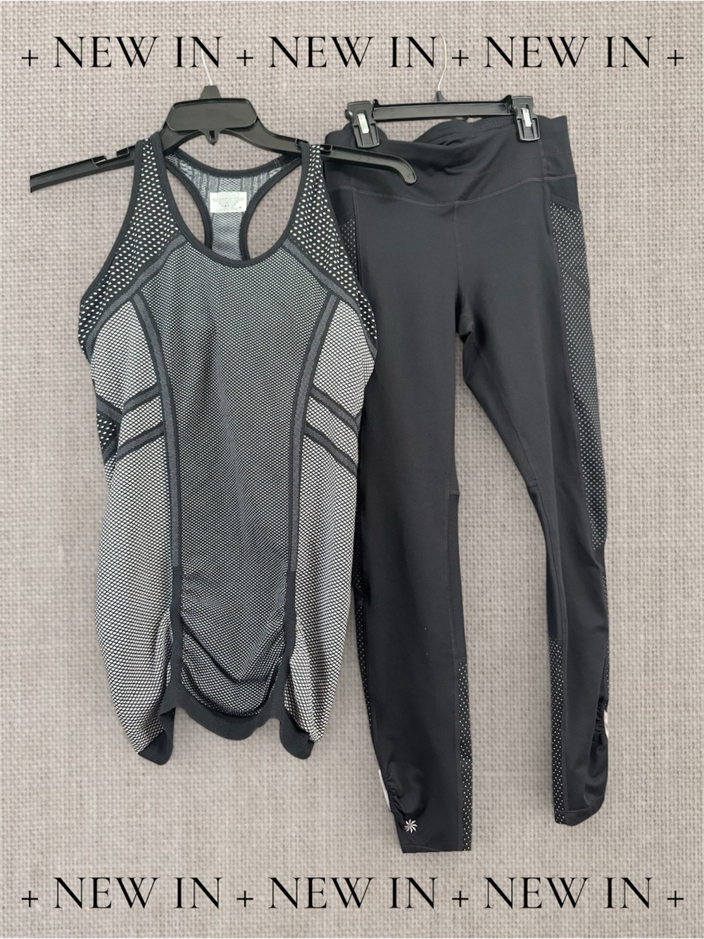 Athleta Matching Set Leggings + Tank Black Mesh Athletic Outfit Women’s Medium